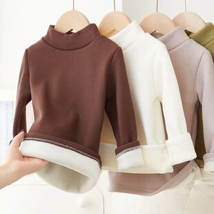 Children's Long Sleeve T-shirt Half High Collar Solid Color