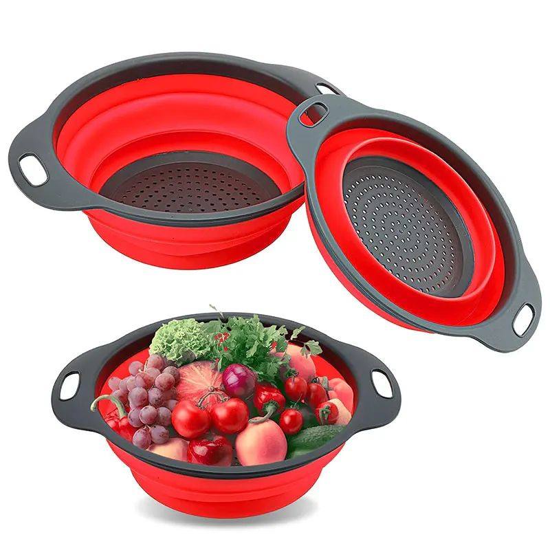 Round Collapsible Colander Silicone Kitchen Fruit Vegetable