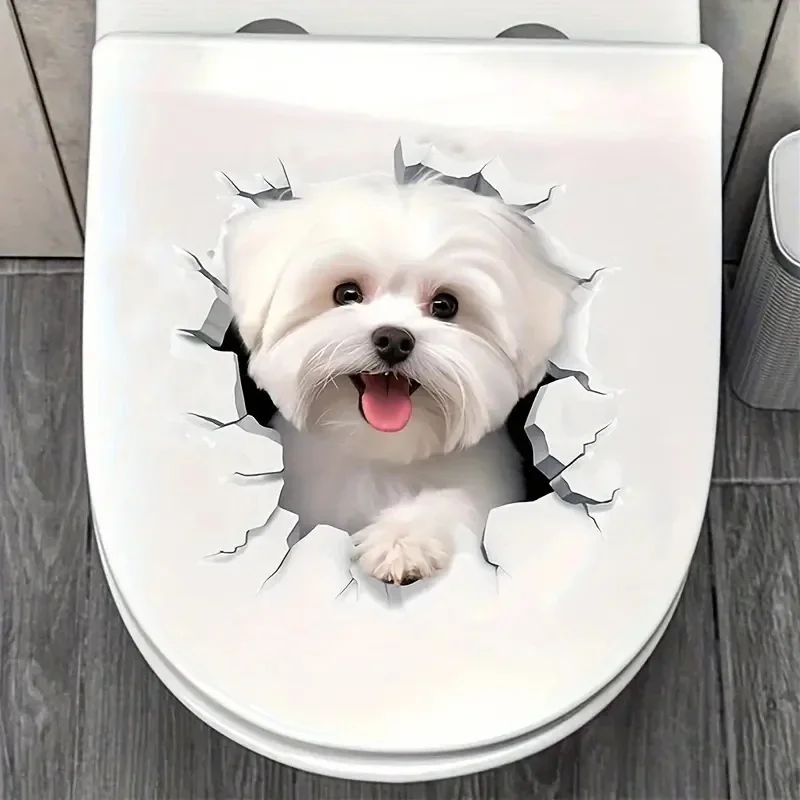 1pc Creative 3D Cracked Animal Dog Toilet Sticker, Adorable