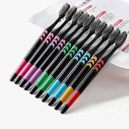 10 Pieces Packed Soft Bristle Bamboo Charcoal Black Hair Ult