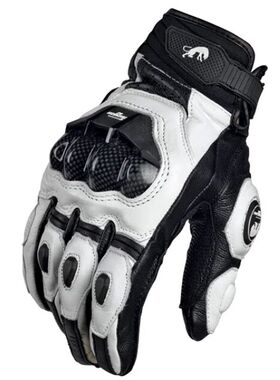 Motorcycle Gloves Black Racing Genuine Leather Motorbike Whi