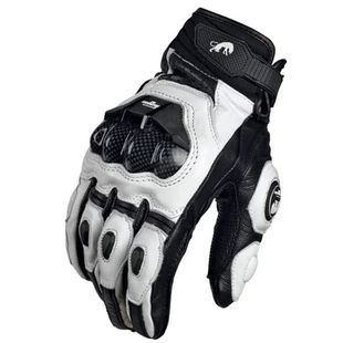 Motorcycle Gloves Black Racing Genuine Leather Motorbike Whi