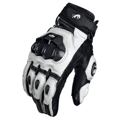 Motorcycle Gloves Black Racing Genuine Leather Motorbike Whi