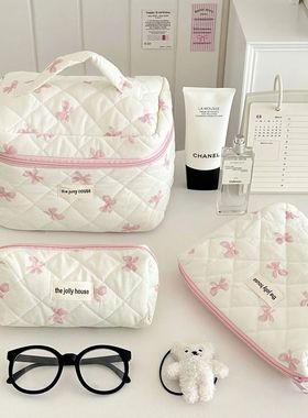 Korea Bow Print Women Makeup Bag Large Capacity Portable