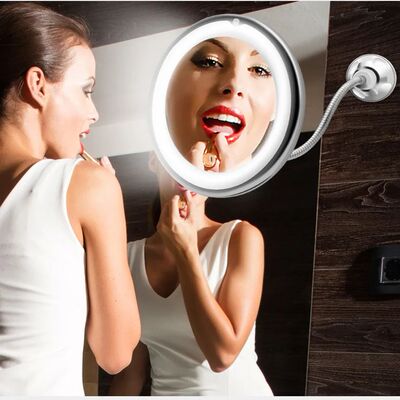 Flexible Gooseneck 10x Magnifying LED Lighted Makeup Mirror