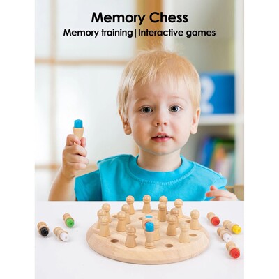 1Set Wooden Chessboard Color Memory Chess Game Memory Concen