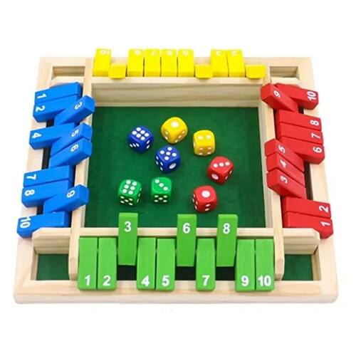 Wooden Dice Board Game Shut The Box for 4 Players Flaps