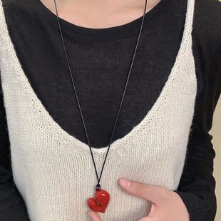 New Heart Pendant Necklace Adjustable Pull-out Sweater Chain