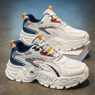 鞋子男款2026新款春季初中学生白色运动鞋厚底增高休闲百搭老爹鞋