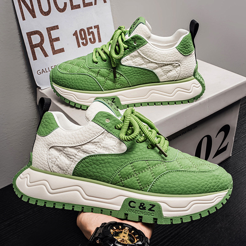 小众男鞋冬季2026新款青少年绿色运动鞋厚底防滑耐磨防水老爹潮鞋,流行男鞋,时尚休闲鞋,淘宝优惠券,粉丝福利购,淘宝优惠卷