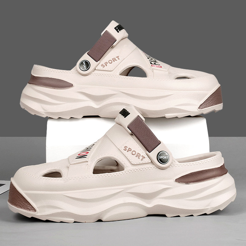 SANDALS MENS 2024 NEW SUMMER WEAR INCREASED HEIGHT TOE HALF SLIPPERS MENS NON-SLIP-LIKE BEACH SANDALS