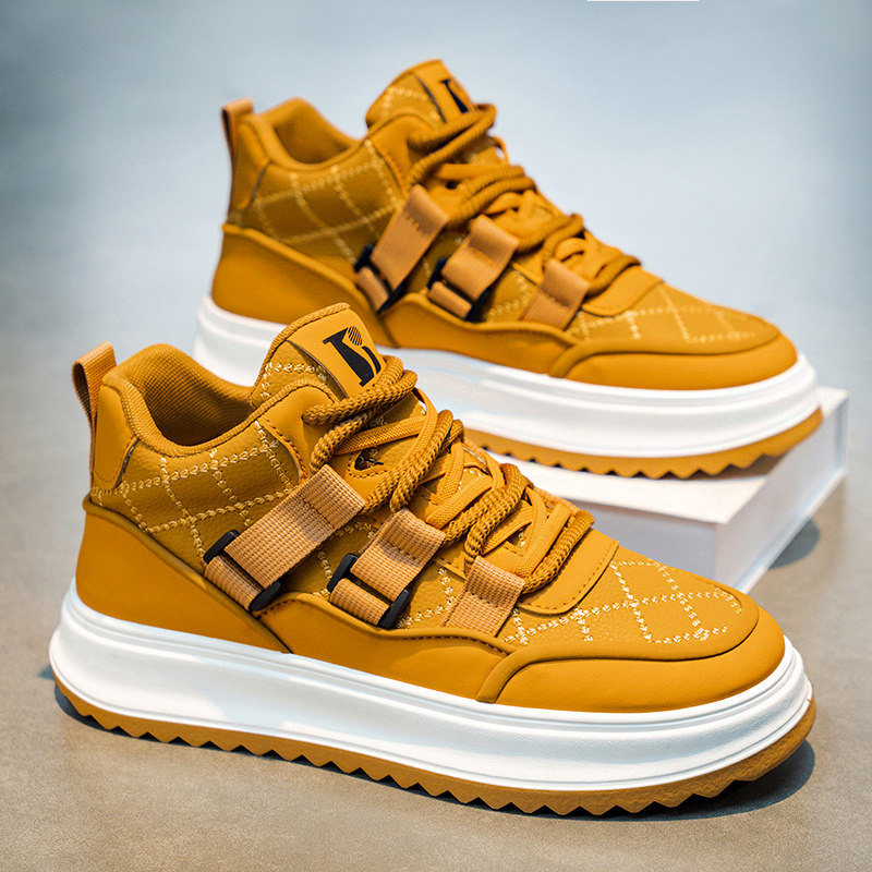 高帮男鞋春季2026新款厚底小麦色工装马丁靴男士运动百搭休闲板鞋,流行男鞋,高帮鞋,淘宝优惠券,粉丝福利购,淘宝优惠卷