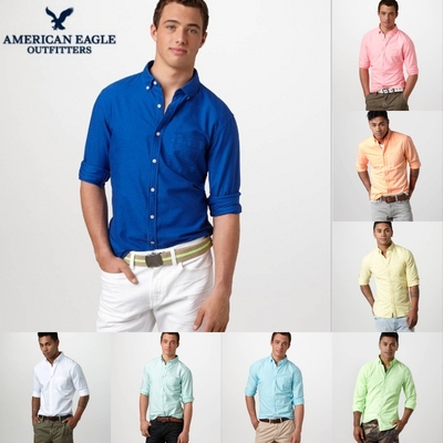 美国鹰时尚牛津纺修身长袖衬衫