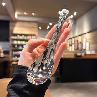 锤纹锤点勺子不锈钢锤纹勺加厚家用餐勺吃饭勺高颜值甜品勺 复古式