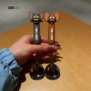 猫和老鼠儿童勺子家用不锈钢宝宝吃饭勺个人专用可爱硅胶汤勺叉子