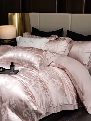2024新品高级感120S丝棉床盖四件套轻奢贡缎提花被套夹棉床单床品
