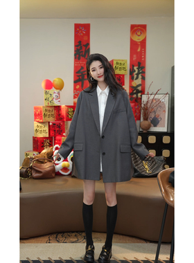 小乖逃！双色灰色西装奥奥外套百搭款袖子1扣西服高级N95131
