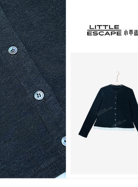 小乖逃休闲时尚深灰色开衫百搭白色花边下摆TS8037