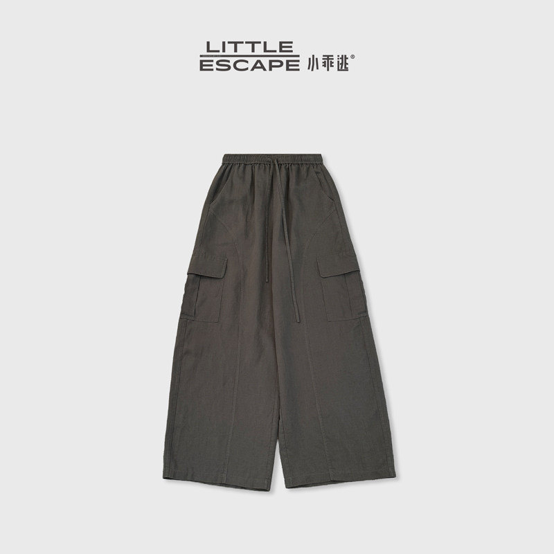小乖逃JX美式风工装阔腿裤夏季薄款垂感松紧腰大口袋休闲N95765