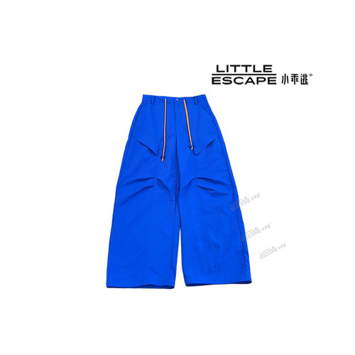 小乖逃JX克莱因蓝撞色抽绳工装裤夏季高腰宽松垂感阔腿裤HS36006