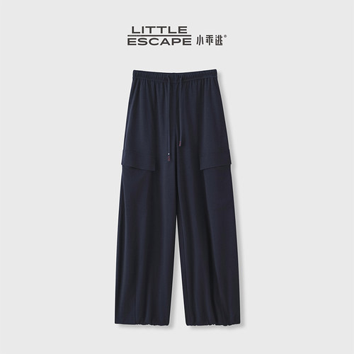 小乖逃JX藏蓝色大口袋松紧腰工装卫裤夏季宽松休闲运动百搭260268