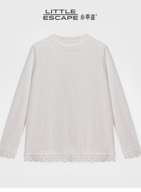 小乖逃白色卫衣T恤打底圆领下摆蕾丝花边简约修身显瘦百搭N95350