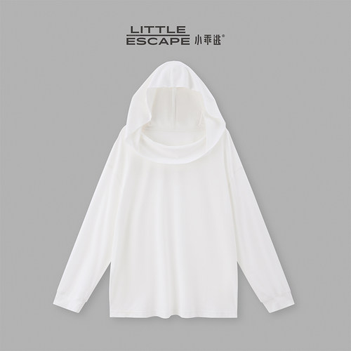 小乖逃JX白色大翻领连帽上衣女宽松显瘦慵懒风百搭长袖T恤N95746