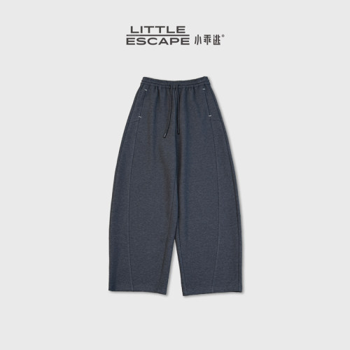 小乖逃麻灰色卫裤早秋垂感阔腿遮胯宽松显瘦直筒裤S26450