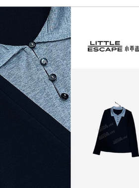 小乖逃休闲黑色T恤打底拼灰色polo领半扣时尚百搭R68087