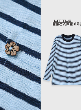 小乖逃休闲时尚蓝色条纹T恤长袖圆领撞色慵懒风春夏百搭款TS8274
