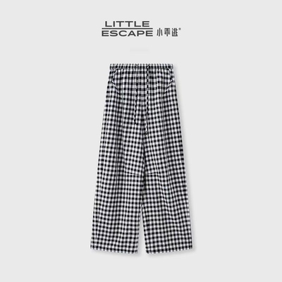 小乖逃JX格子休闲裤直筒阔腿宽松新款百搭水洗抽绳TS8304