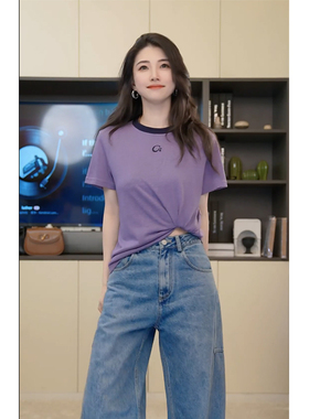 小乖逃X双色圆领红色紫色T恤短袖小鸡图案百搭S25332