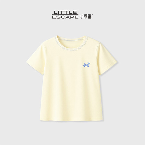 小乖逃JX三色！T恤短袖圆领小狗绣花纯色休闲风修身显瘦款S26063