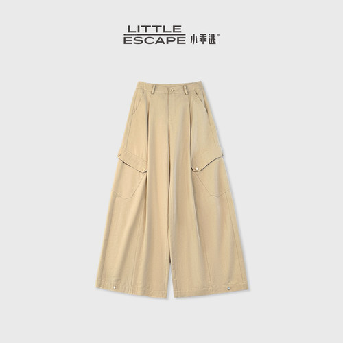小乖逃JX复古工装风卡其阔腿裤立体翻盖口袋宽松百搭休闲裤TS8488