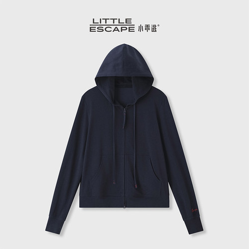 小乖逃JX通勤藏青色连帽衫春夏款简约纯色宽松显瘦百搭休闲260269