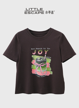 小乖逃JX咖色JOY创意印花短袖T恤夏季韩系ins风显瘦百搭N57004