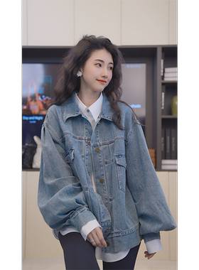 土耳其棉牛仔外套复古水洗牛仔蓝色外套百搭牛仔休闲拼接8103