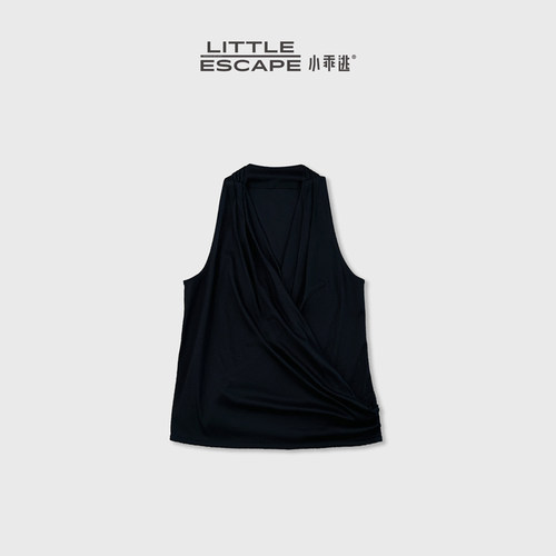 小乖逃JX黑色挂脖交叉扭结无袖背心肌理显瘦露肩设计感打底N95801