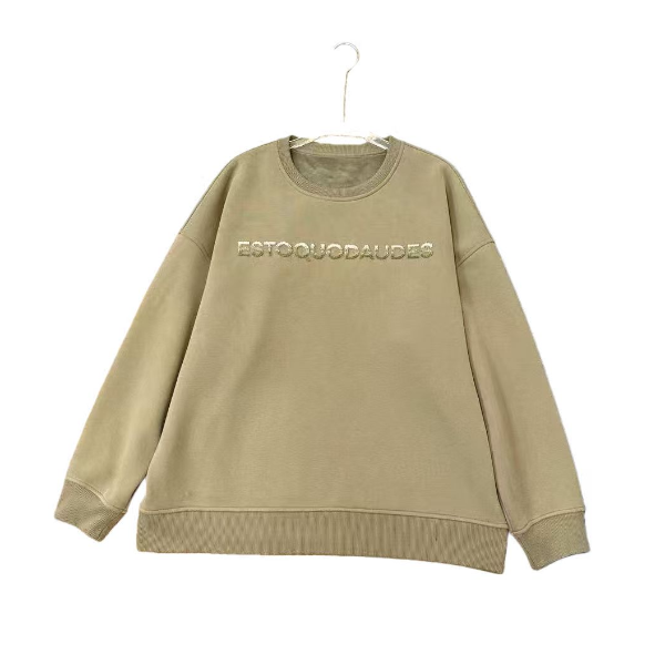 小乖逃休闲时尚绿色卫衣字母ES圆领宽松潮流百搭款S25675