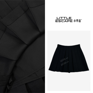 小乖逃双色黑色灰色半裙压褶弹力松紧腰半身裙 带里衬半裙 S25026