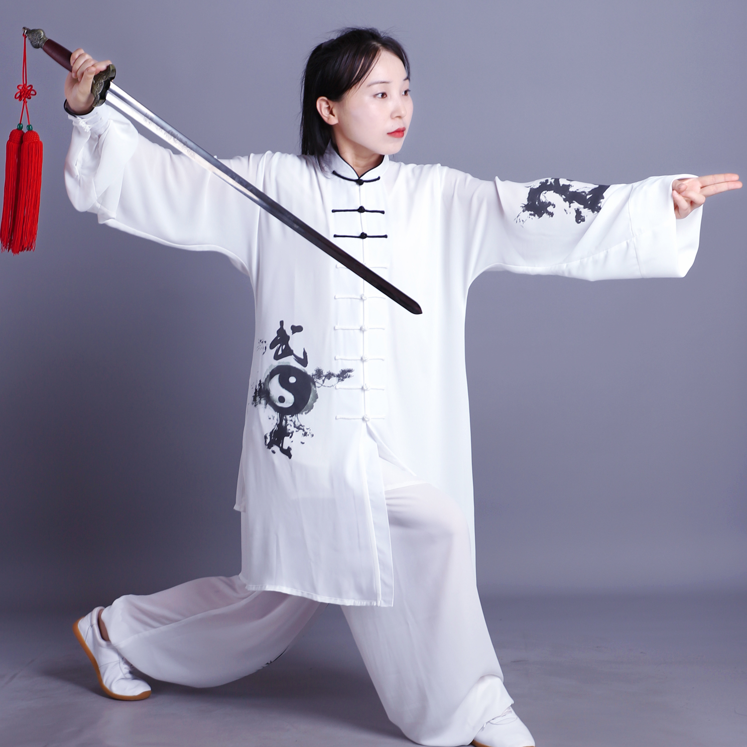 新款太极服彩绘武太极太极拳比赛服飘逸男女演出服中长练功表演服
