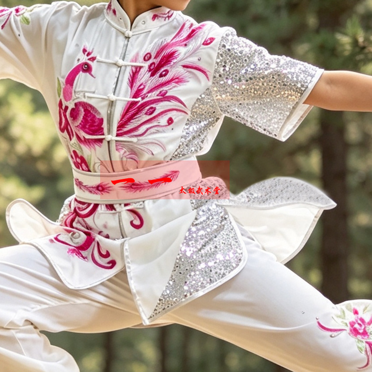 泊云雅轩女式刺绣亮片太极服短袖图片
