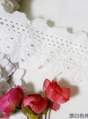 111D 客供  漂白色棉布棉线镂空绣 5.6cm宽4.8元1米
