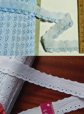 167D 优惠价 淡蓝色  棉布镂空棉线绣花边3公分宽1.8元1米