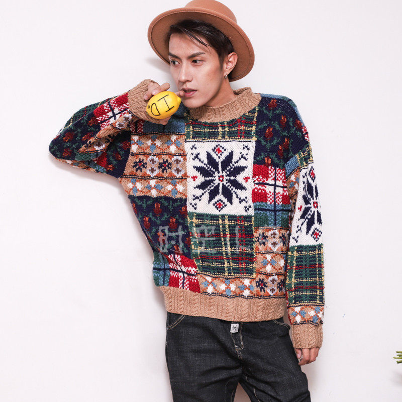 Vintage手工编织北欧冰岛费尔岛圣诞麻花雪柄 纯羊毛衣 Lopapeysa