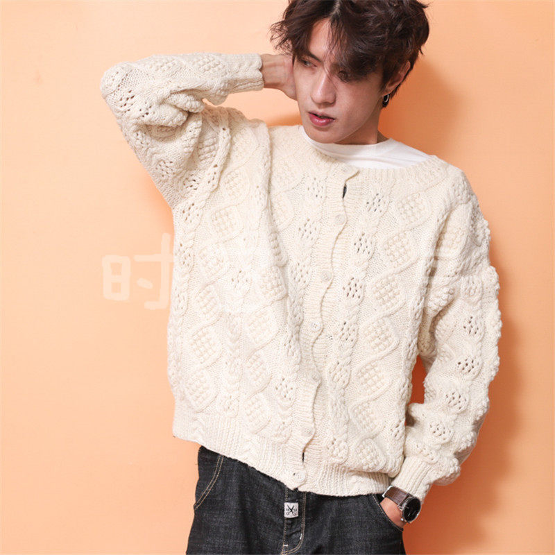 冬季粗线套头vintage宽松款麻花慵懒男女日系复古厚毛衣