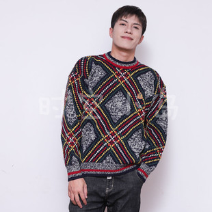 vintage古着超美撞色花纹 英式圣诞气氛 设得兰群岛毛衣 圆领外套