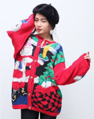 vintage费尔岛圣诞老人童趣毛衣