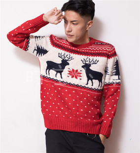 Vintage复古文艺风北欧冰岛费尔岛 粗线羊毛衣lopi 几何图案拼接