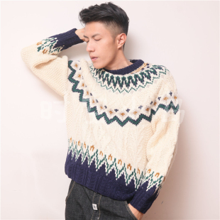 vintage摩天轮圣诞费尔岛学院北欧风格 图腾毛衣 套头